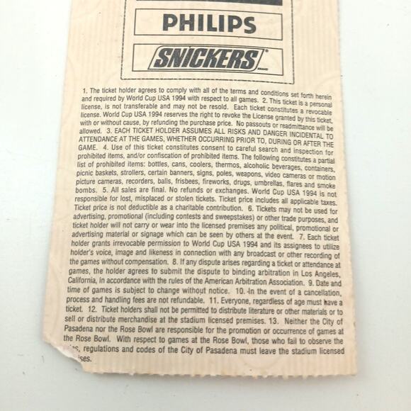 1994 FIFA World Cup Ticket Stub Game 42 Brazil vs Cameroon Stanford Stadium - Picture 6 of 12